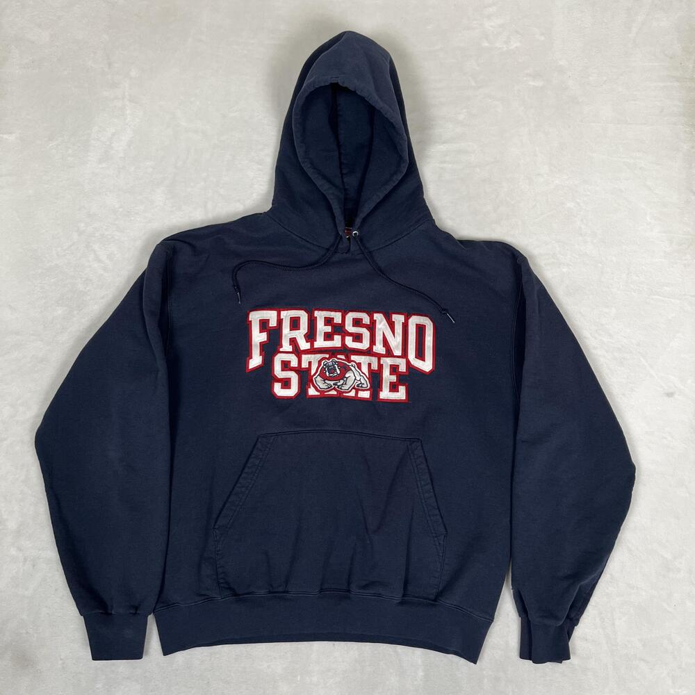 Vintage Fresno State Bulldogs Hoodie Sweatshirt Mens Large Blue Champion Y2K